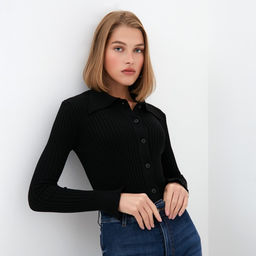 Джемпер женский на пуговицах MINAKU: Knitwear collection, чёрный, размер 46-48