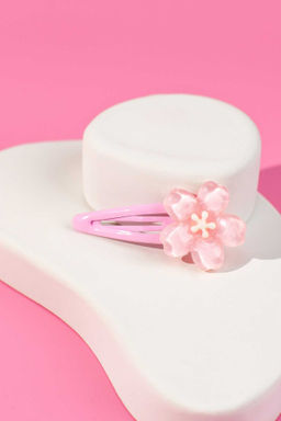 Набор заколок для волос клик-клак, глянцевые, арт. 71731 / 10 ЦВЕТОЧКИ (в наборе: 2шт., 5,8 см, черный металл, полиуретановая смола, цвет: розовый, подложка из мелованного картона + ПЭТ-пакет с европодвесом)