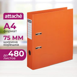 Папка-регистратор 75мм Attache, А4, оранжевая, ПБП2,метал. угол, карман.кор  фото 2