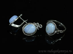 Кольцо Серьги с голубым агатом ( сапфирин ) размер 20