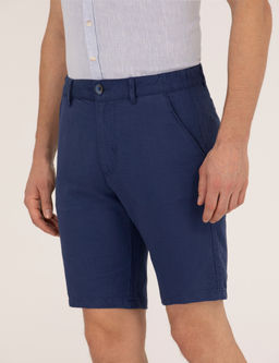 _ndigo Slim Fit Keten Kar___ml_ Beli Lastikli Bermuda _ort