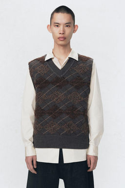 CHALECO PUNTO ROMBOS TEXTURA SOSHIOTSUKI X ZARA / Gris antracita  фото 2