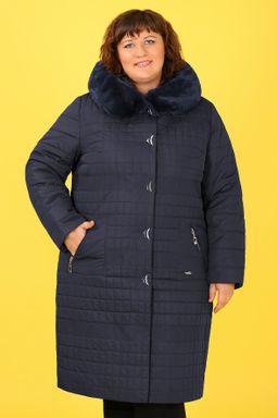 Пальто зимнее с капюшоном больших размеров темно-синее