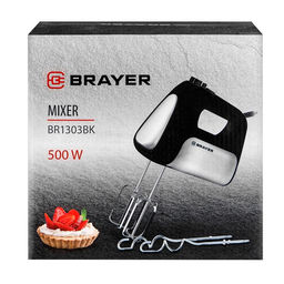 Миксер BRAYER 1303BR-BK, ручной, 500 Вт, 5 скоростей, 2 пары насадок, турборежим, чёрный
