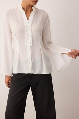 Beyaz Hakim Yaka F?rf?r Detayl? Boho Gomlek TWOAW26GO00023 - Trendyolmilla фото 2