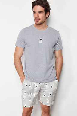 Gri Bask_l_ Regular Fit _rme _ortlu Pijama Tak_m_ TMNSS24PT00024