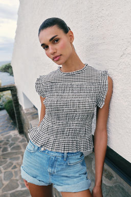 TOP NIDO DE ABEJA CUADRO VICHY / Marr?n / Crudo - Zara фото 2