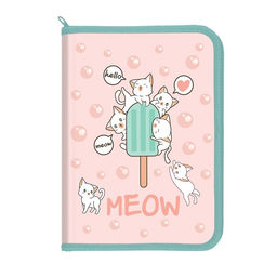 Папка д/труда А4 Schoolformat KAWAII CATS 325х230х100 мм роз. пластик, полиэстер молния с 3 сторон откидная планка универс.