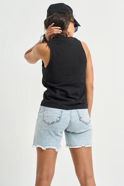 Топ трикотажный хлопковый без рукавов с принтом черный