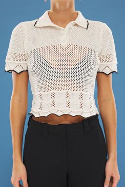 Ekru Bebe Yaka Ajurlu Bluz TWOSS25BZ00198 - Trendyolmilla фото 3