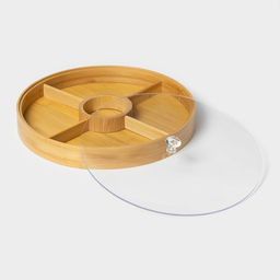 Менажница с крышкой Доляна Striata, d=30 см, 5 секций, круглый, бамбук