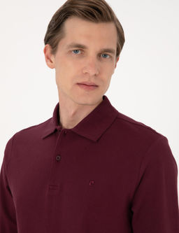 Bordo Slim Fit K_vr_lmaz Polo Yaka Basic Pike Sweatshirt