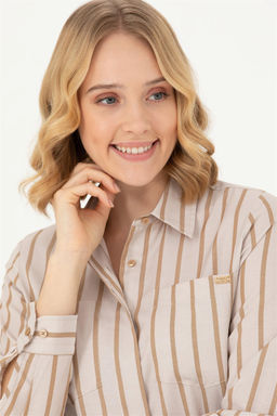 Женская рубашка песочного цвета с длинным рукавом - U.s. polo assn фото 10