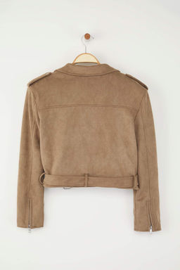 Vizon Regular Kal?p Suet Biker Ince Ceket Mont TWOAW26MO00017 - Trendyolmilla фото 6