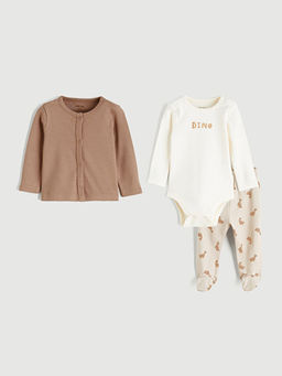 Bask?l? Erkek Bebek Tak?m 3l?