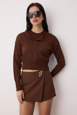 Kahverengi Bisiklet Yaka Birlesik Bluz-H?rka Triko Kazak TWOAW26KZ00280