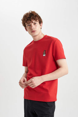 Новогодняя тематическая футболка обычного кроя с круглым вырезом и короткими рукавами из плотной ткани с принтом - Defacto фото 4