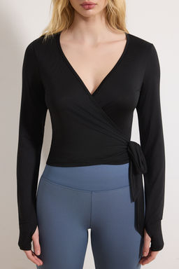 Siyah Micro Baglamal? Kruvaze Crop Bluz/Bolero THMSS26BZ00002 - Trendyolmilla фото 2