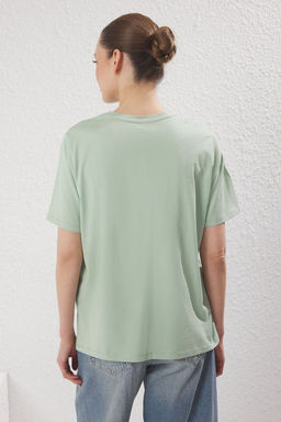 TRENDYOLMILLA Haki-Mint 2Li Paket Bisiklet Yaka %100 Pamuk Regular/Normal Kal?p Orme T-Shirt TWOSS25TS00182 фото 7