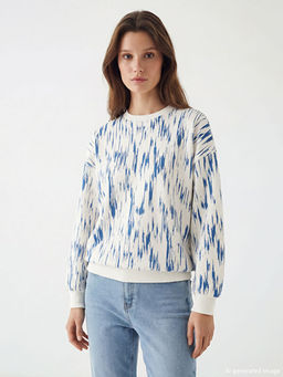 Bisiklet Yaka Desenli Kad?n Sweatshirt Tunik