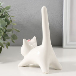 Сувенир керамика "Котик белый с длинным хвостом и розовым цветком" 9,4х5,3х14 см