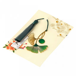 Закладка для книги "Лист Гинкго" 7,4х5,4см металл под золото с эмалью, с подвеской-кисточкой 14см, на картоне, в п/эт пакете (Китай)