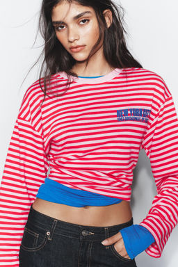 STRIPED T-SHIRT WITH SLOGAN - Zara фото 11