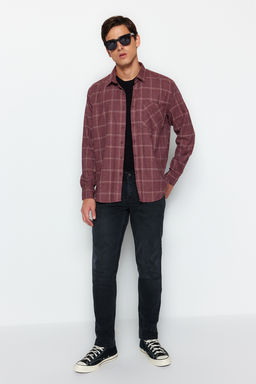 TRENDYOL MAN Bordo Regular Fit Tek Cepli K?sl?k Oduncu Kareli Gomlek TMNAW21GO0422