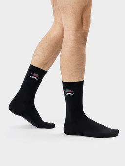 Цена за 5 пар! Носки мужские черные с рисунком в виде шляпы и усов