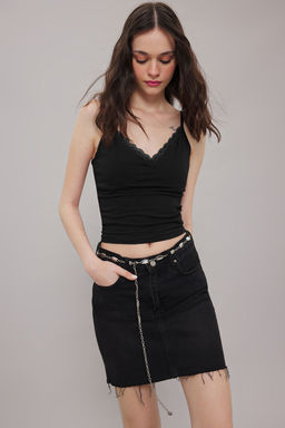 Siyah Dantel Detayl? Ask?l? Fitted/Vucuda Oturan Orme Atlet TWOSS25AL00013