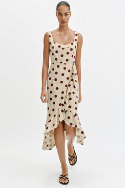 VESTIDO MIDI LUNARES CON LINO / 930