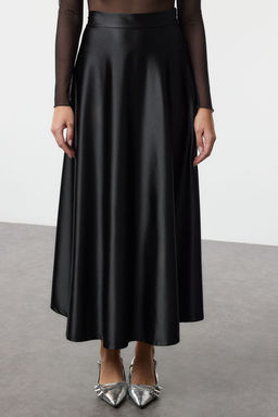 Siyah A Line/Can Form Maxi Saten Orme Etek TWOAW25ET00111