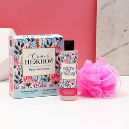 Подарочный набор «Самой нежной», гель для душа 200 мл и мочалка для тела, Чистое счастье