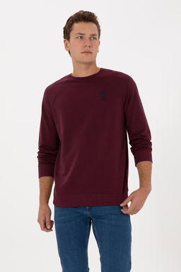 Erkek Regular Fit Bisiklet Yaka Bordo Basic Sweatshirt