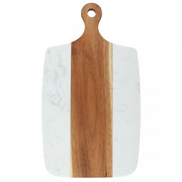 Доска разделочная деревянная "Мрамор" 40х21,8х1,3см, прямоугольная, с ручкой, вставка из белого композитного материала (Китай)