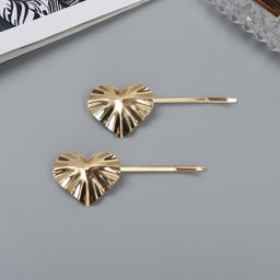 Невидимки для волос «Бенте», набор 2 шт., сердце, 6 см, золото