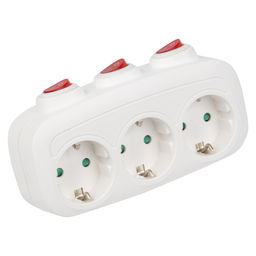 S-GES3-16OB WHITE Разветвитель сетевой с выключателем, с/з. 3 гнезда. 16А, 3500Вт. Белый. ТМ Uniel