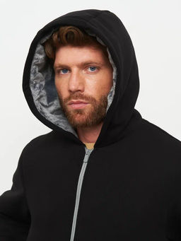 Акция -10%!!! М-34 Куртка-толстовка мужская на меховой подкладке (черный)