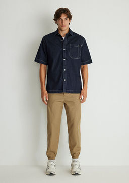 K?sa Kollu Denim Gomlek - Mavi фото 3