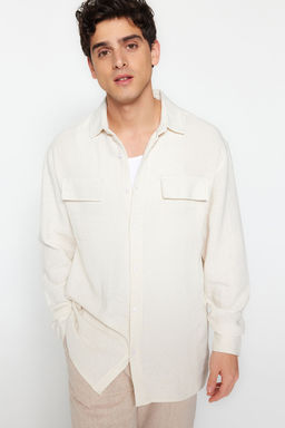 TRENDYOL MAN Ekru Oversize Fit Keten Dokulu Cift Cepli Ceket Gomlek TMNSS23GO00089 - Trendyolmilla фото 3