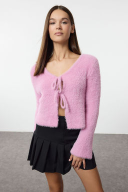 Pembe Crop Tuylu Baglama Detayl? Triko H?rka TWOAW25HI00111