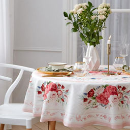 Скатерть круглая Этель Розы, d=220 см, 100 % хлопок