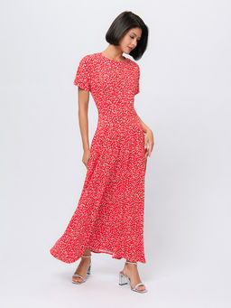 Платье красного цвета с принтом и короткими рукавами - 1001dress фото 2