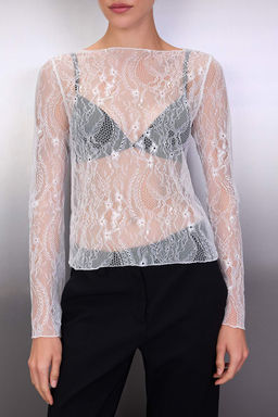 Beyaz Regular Fit Kay?k Yaka Dantel Esnek Orme Bluz TWOSS23BZ00795