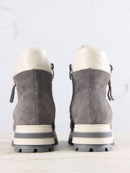 Ботинки 261.uno9gr.Серый замок замша+бежевый/байка