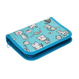 Пенал школьный Calligrata «Котики», 13×19.5 см, 1 отделение, на молнии, ткань, голубой
