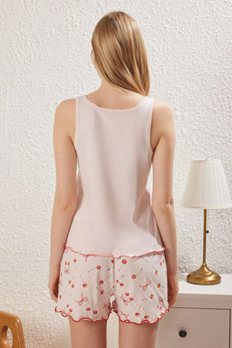 Trendyolmilla Pembe %100 Pamuklu Kiraz Desenli Kurdele/Fiyonklu Sortlu Orme Pijama Tak?m? THMSS25PT00186  фото 5