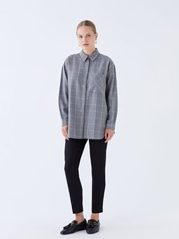 Ekose Uzun Kollu Oversize Kad?n G?mlek Tunik