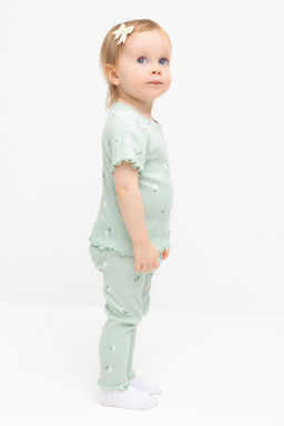 Crockid _ КР 400770/пастельно-зеленый,милые цветочки к543 брюки (лосины) д/дев яс  фото 3