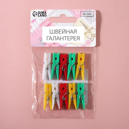 Цена за 2 шт. Прищепки для шитья, 3 × 0,5 × 0,3 см, 10 шт, цвет разноцветный